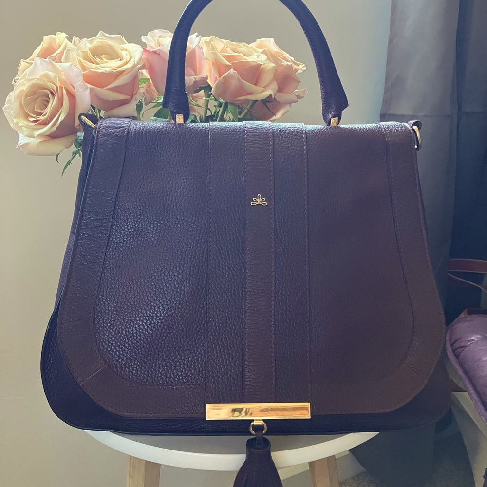 DeMellier-Milli Millu burgundy Venice top handle bag with shoulder strap.